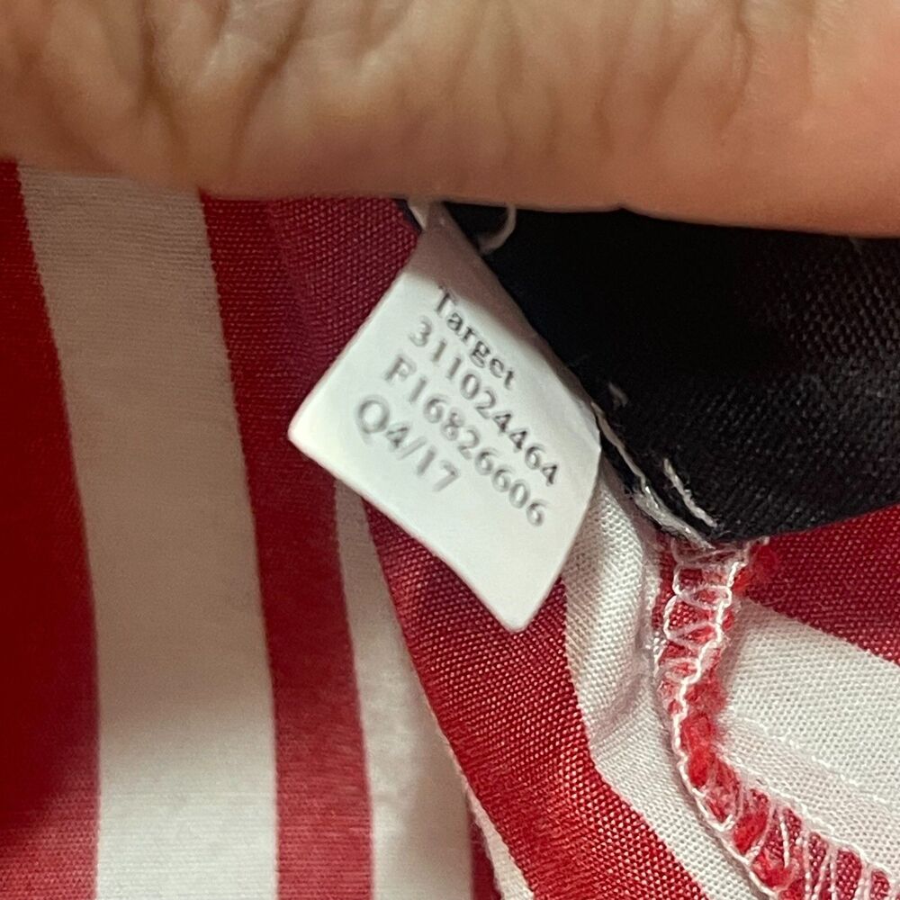 WHO WHAT WEAR red white stripe collared puff sleeve hidden buttons hi-lo hem LG - Picture 5 of 11